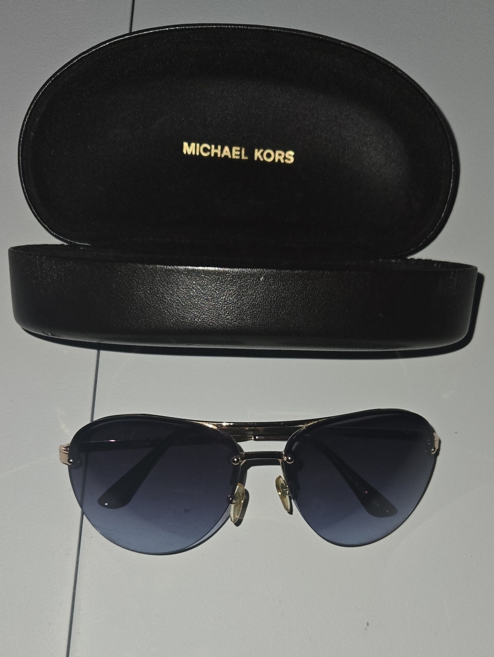 Michael Kors Gold Frame Sunglasses with Dark Blue Gradient Lenses